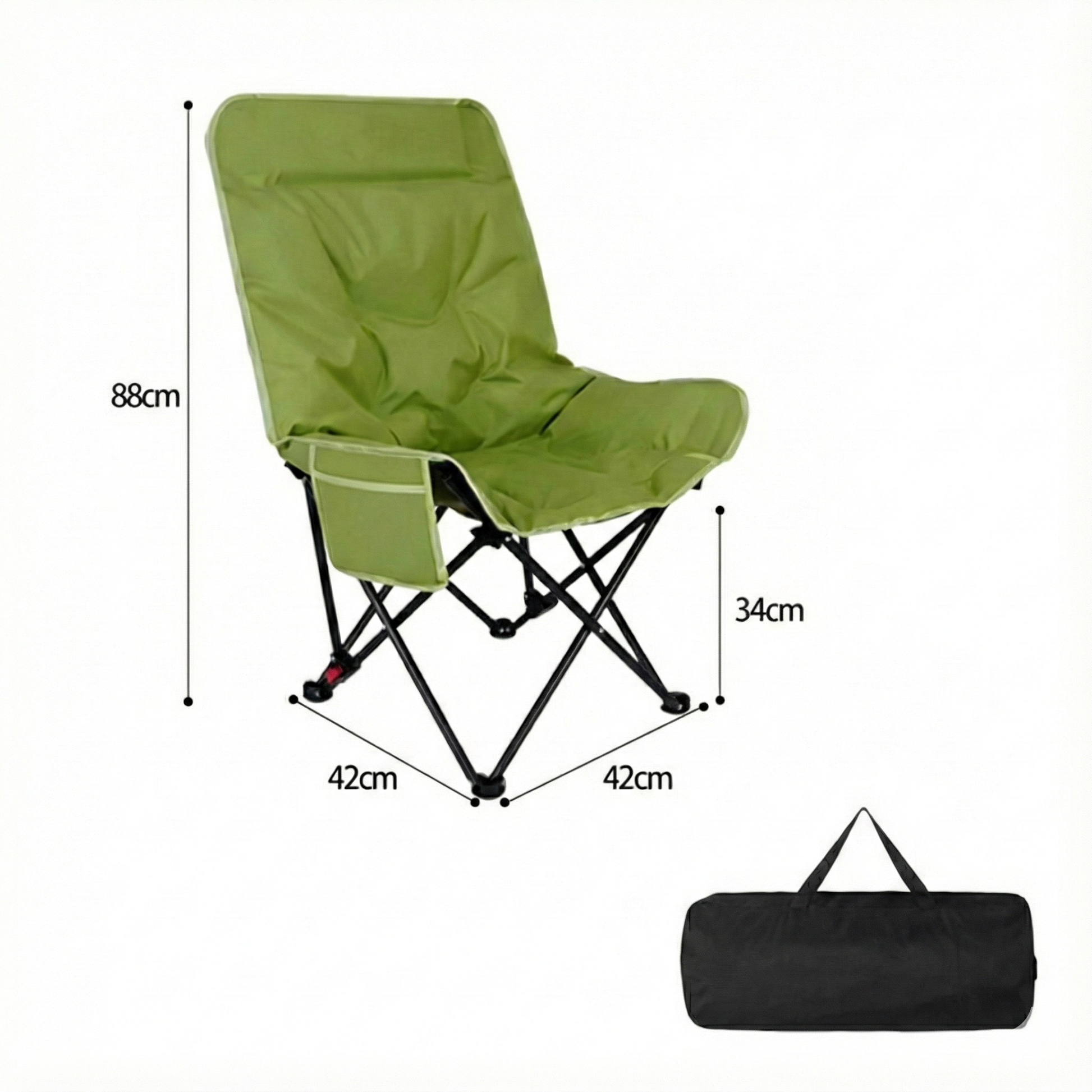 Durable moon chair, black, designed for versatile outdoor use, featuring a robust folding frame.