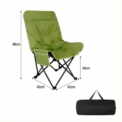 Durable moon chair, black, designed for versatile outdoor use, featuring a robust folding frame.