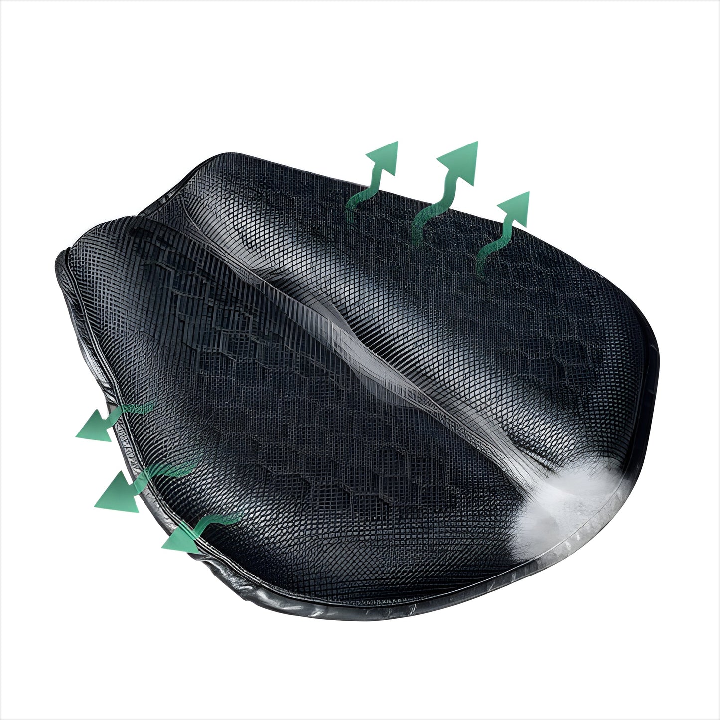 Close-up of the breathable gel seat pad, showing shock-absorbing gel for enhanced motorcycle riding comfort.
