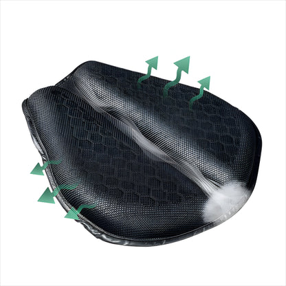 Close-up of the breathable gel seat pad, showing shock-absorbing gel for enhanced motorcycle riding comfort.
