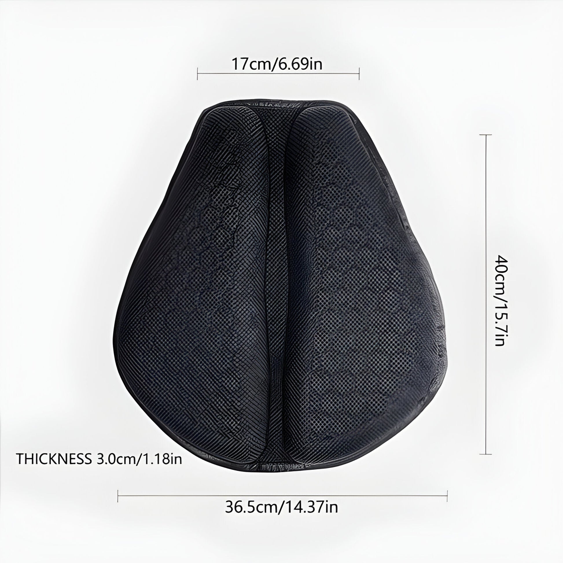 Rider's view of a motorcycle seat with a comfortable gel pad, ensuring a smooth, long-distance ride.