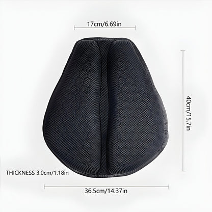 Rider's view of a motorcycle seat with a comfortable gel pad, ensuring a smooth, long-distance ride.