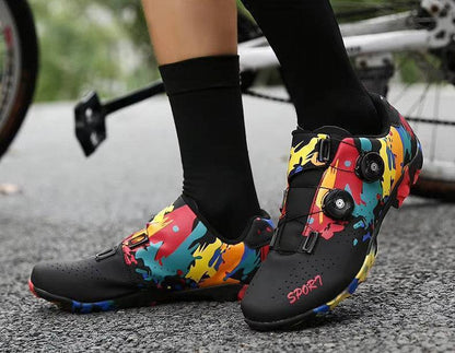 Pair of unisex mountain cycling shoes, flat pedal grip, durable outdoor gear for cycling