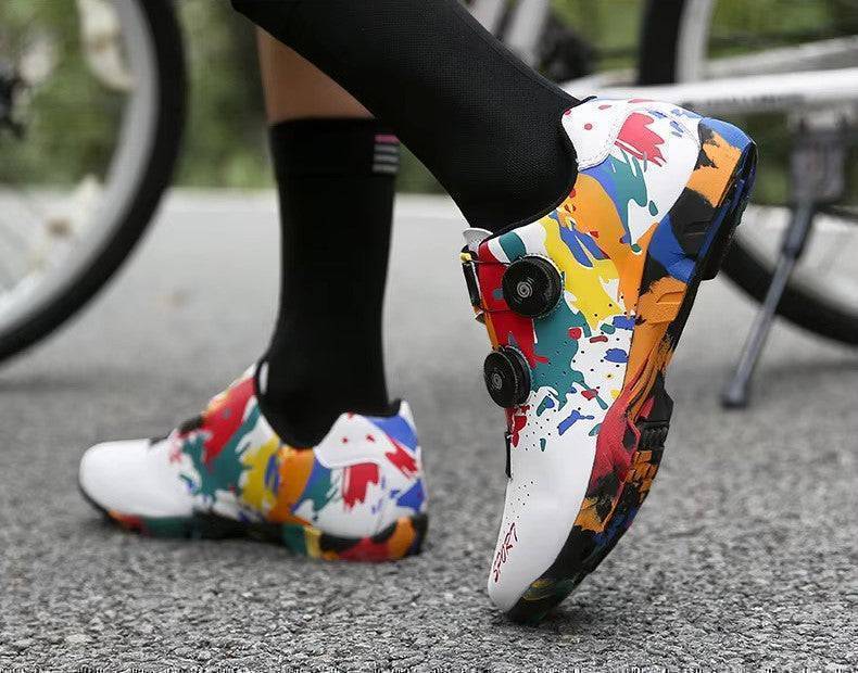 Close-up of flat pedal grip sole on unisex mountain bike cycling shoe, optimized for traction