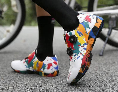 Close-up of flat pedal grip sole on unisex mountain bike cycling shoe, optimized for traction