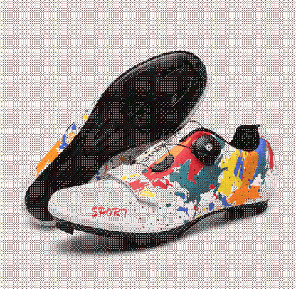 Top-down view of unisex cycling shoes, flat pedal compatible, essential outdoor gear for cyclists