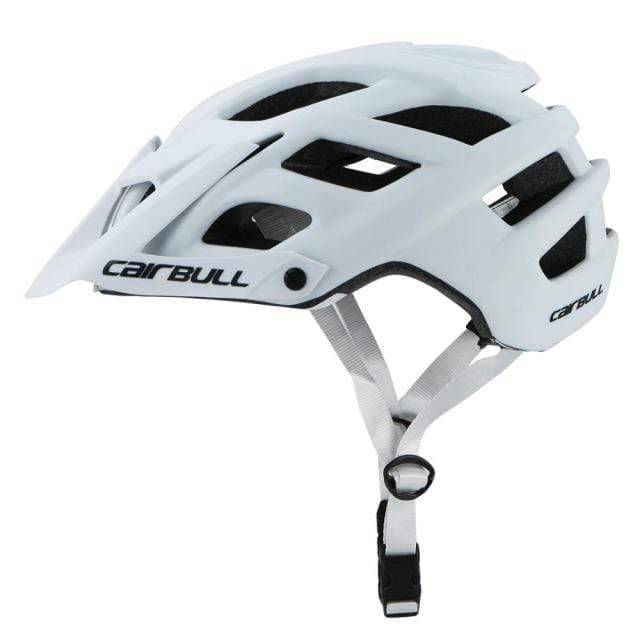 Unisex trail helmet with adjustable chin strap and visor, essential bike accessory.