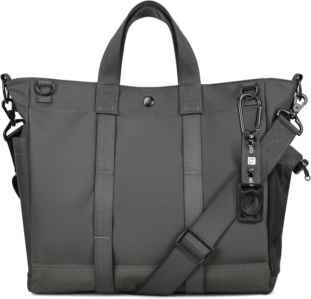 Unisex multi-compartment laptop tote bag with adjustable strap for daily commute & travel.
