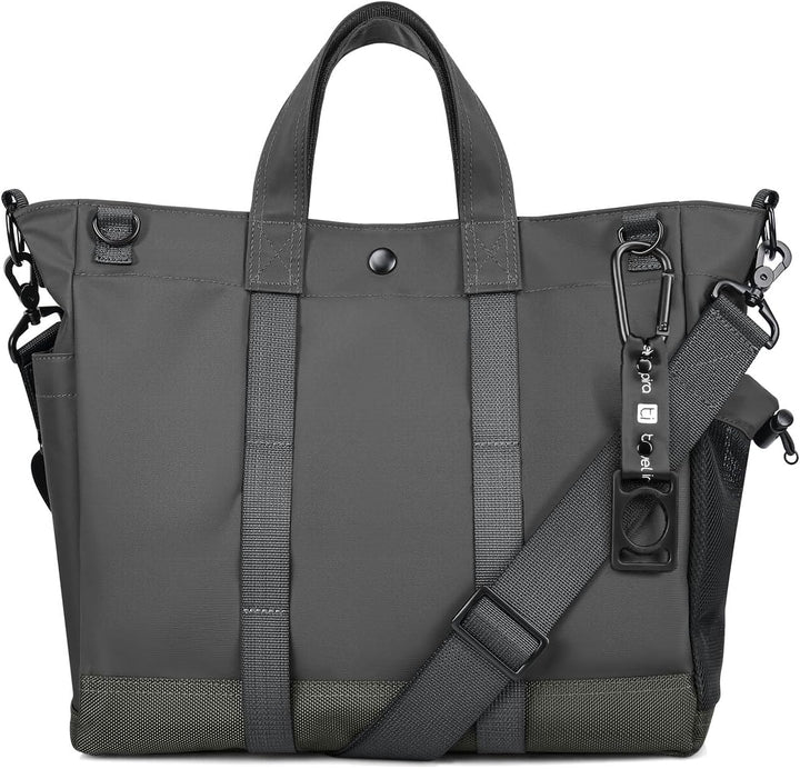 Unisex multi-compartment laptop tote bag with adjustable strap for daily commute & travel.