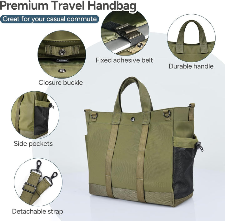 Everyday unisex laptop tote bag, multi-compartment design, adjustable strap for convenience.
