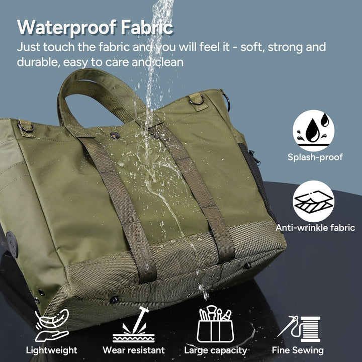 Versatile unisex work & travel laptop tote, multi-compartment design, adjustable carry strap.