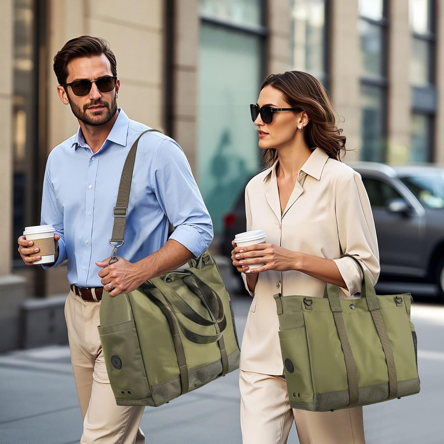 Sleek unisex business laptop tote bag with multi-compartments & an adjustable cross-body strap.