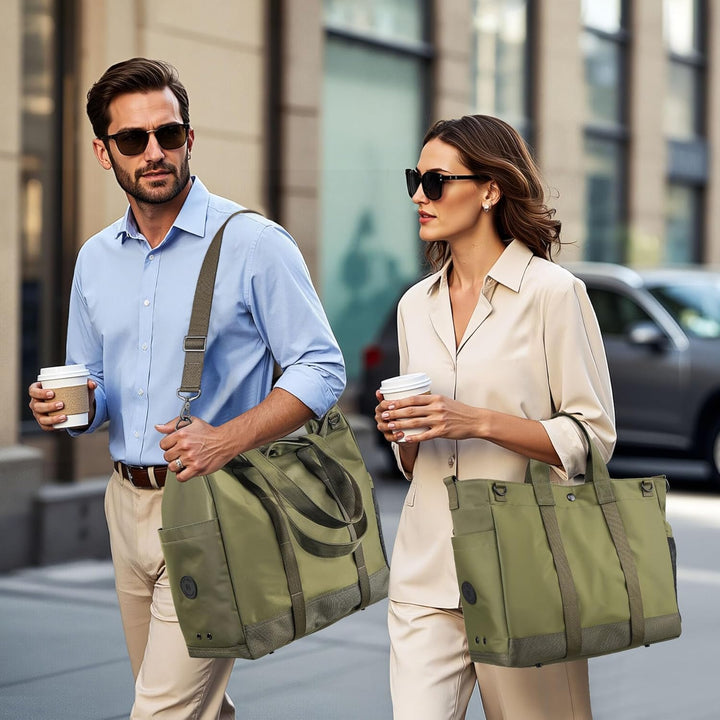 Sleek unisex business laptop tote bag with multi-compartments & an adjustable cross-body strap.