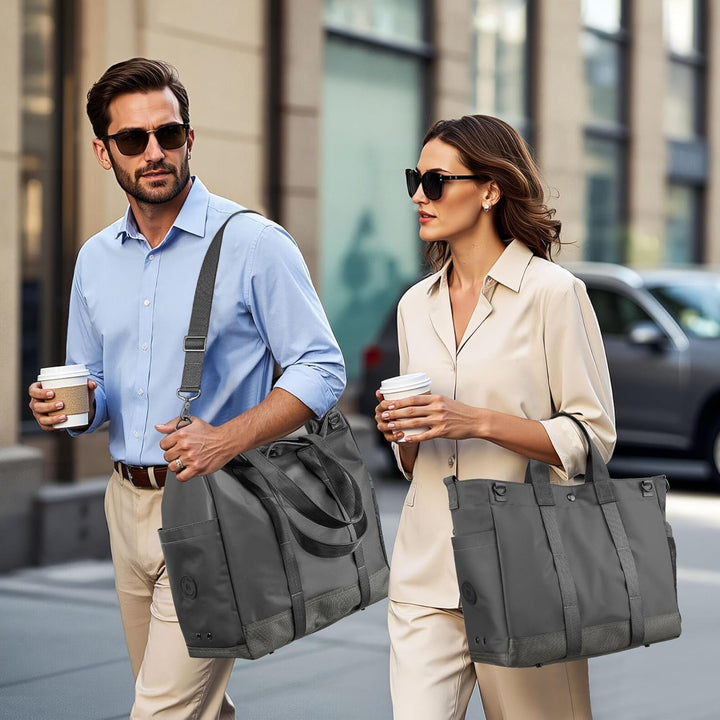 Unisex organizational laptop tote bag with adjustable strap, multiple compartments for work & travel.