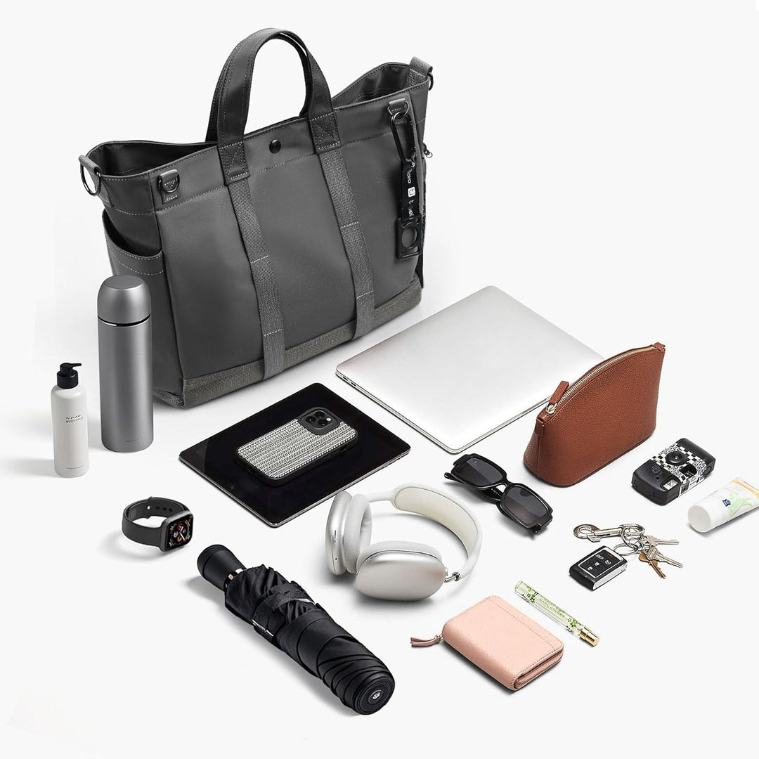 MetroCarry laptop tote with multiple compartments, fits 15-inch laptop, adjustable strap for work.
