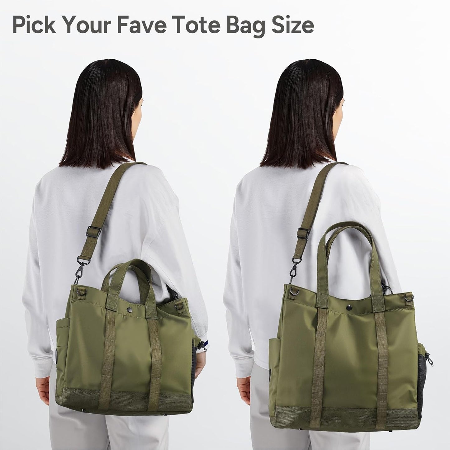 Large capacity multi-compartment laptop tote, ideal for work, travel, with an adjustable strap.