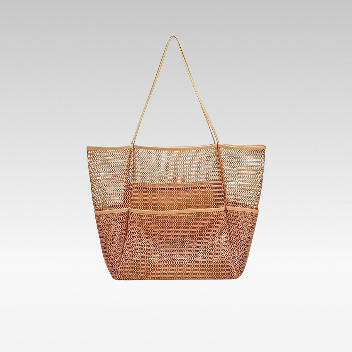 Unisex multi-pocket mesh beach tote bag, blue, with front compartments, for swim & travel storage