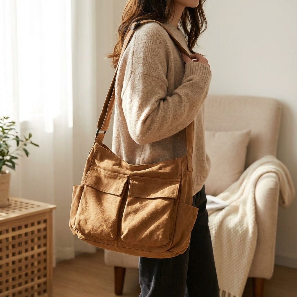 Unisex multi-pocket organizer bag, lightweight durable canvas. Ideal for travel & everyday carry.