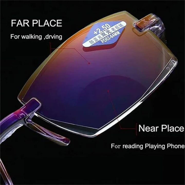 Blue light filtering multifocal reading glasses for unisex eye protection & enhanced clear vision.