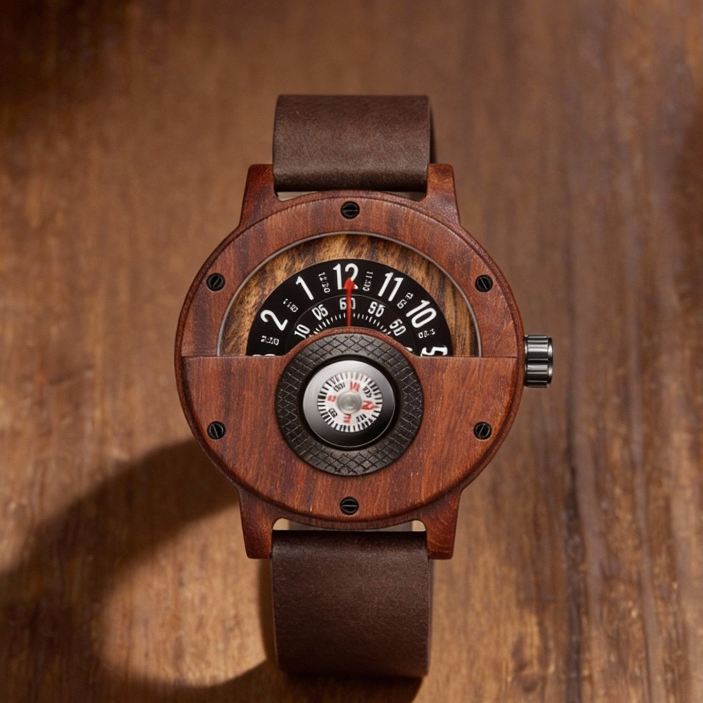 Elegant walnut wood casual watch, a stylish and eco-conscious accessory for any look.