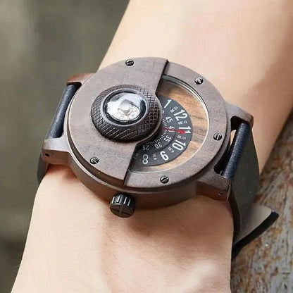 Unisex natural wood watch on wrist, showcasing its lightweight and comfortable design.