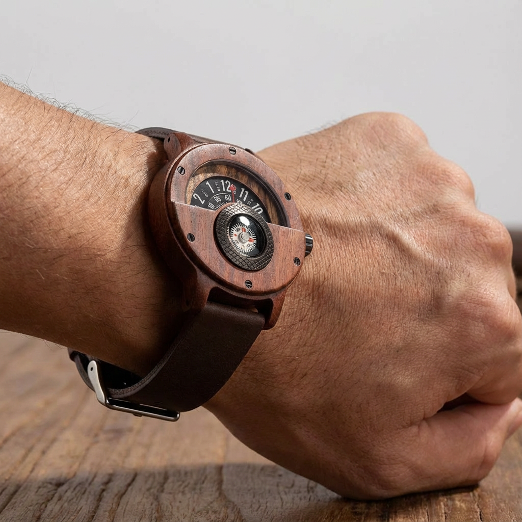 Lightweight bamboo wood watch for men & women, featuring reliable quartz movement.