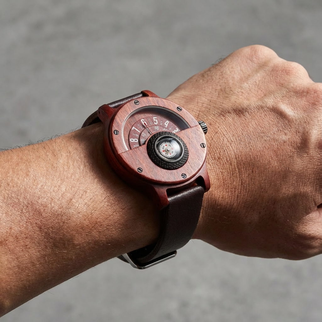 Stylish walnut wood watch, eco-friendly and water-resistant for casual unisex wear.
