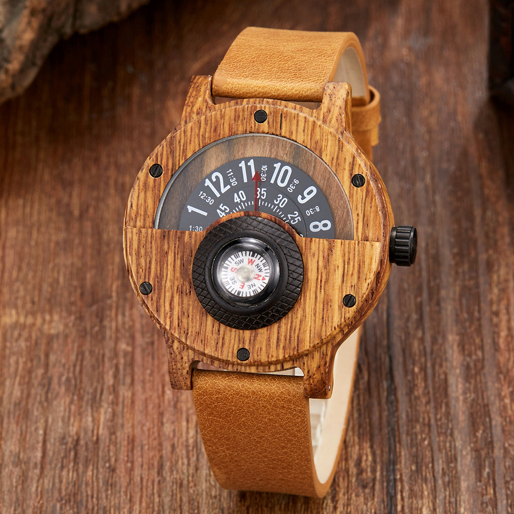 Water-resistant unisex wood watch, handcrafted with natural materials & quartz movement.