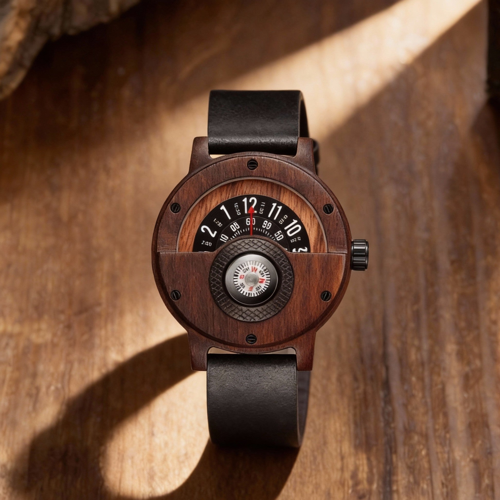 Lightweight bamboo wood quartz watch with a minimalist design, comfortable and stylish.