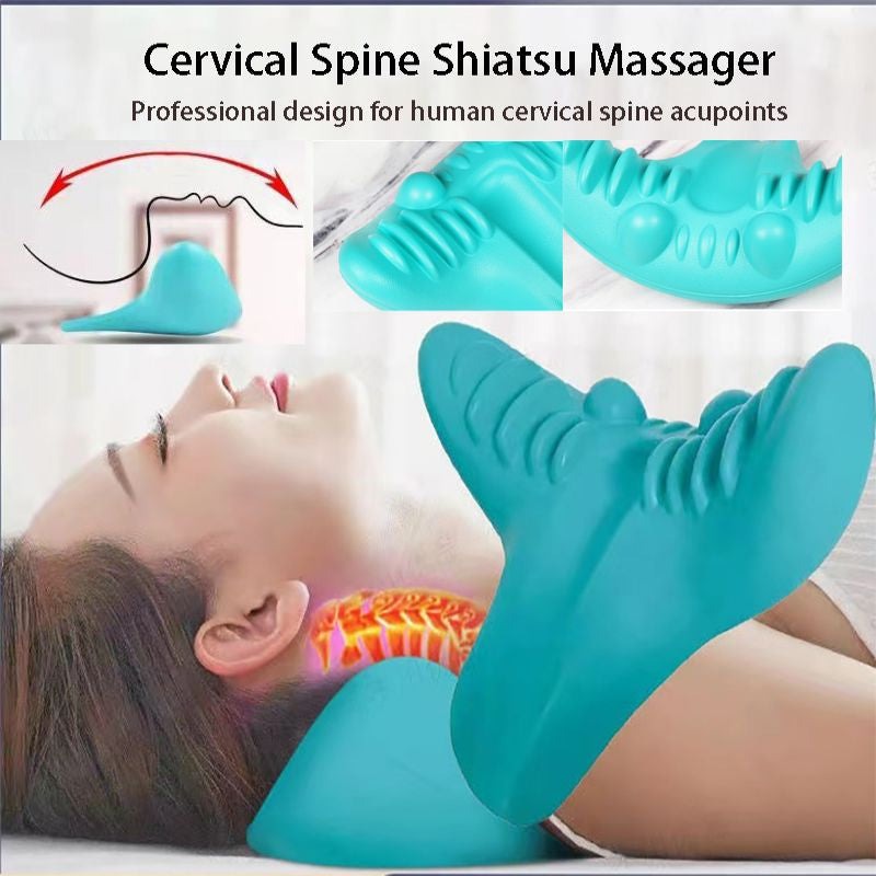 Shoulder relief cushion for posture correction and spinal wellness.