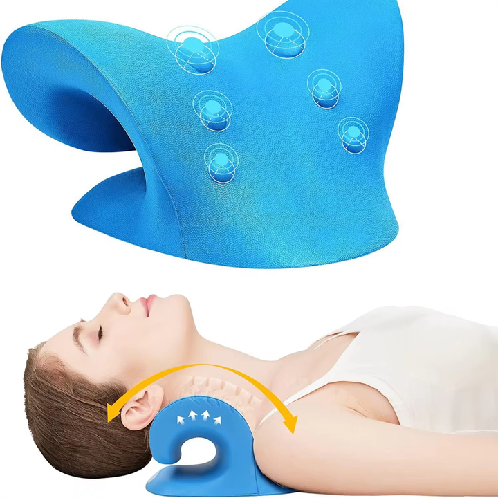 Ergonomic cervical traction massage cushion for neck pain relief.