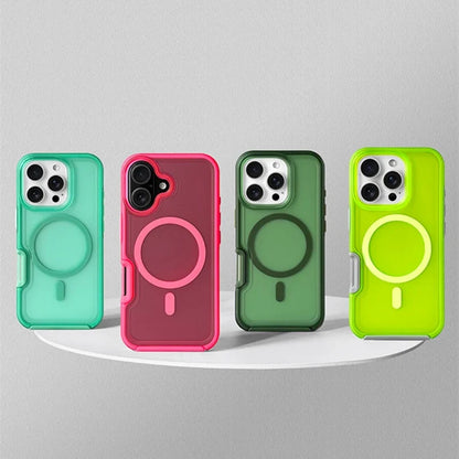 Unisex Neon iPhone case, protective & shockproof, with magnetic wireless charging. Vibrant, durable phone cover.