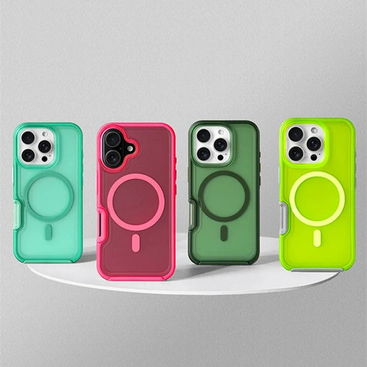 Unisex Neon iPhone case, protective & shockproof, with magnetic wireless charging. Vibrant, durable phone cover.