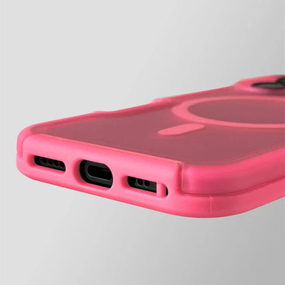 Stylish Neon iPhone case, shockproof & protective. Features magnetic wireless charging & a non-slip grip. Phone accessory.