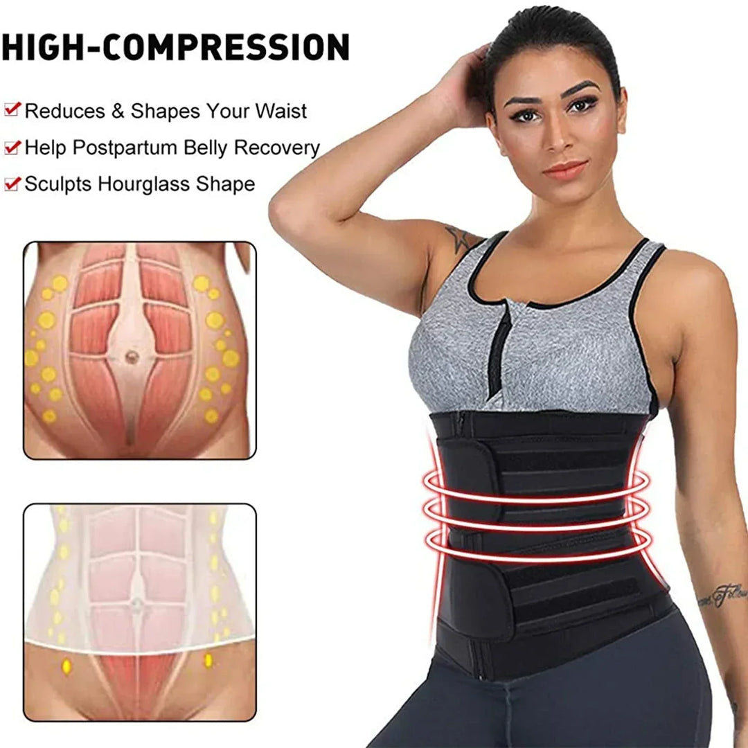 Adjustable unisex sweat-enhancing waist trainer belt for fitness, gym workouts, and weight loss support.