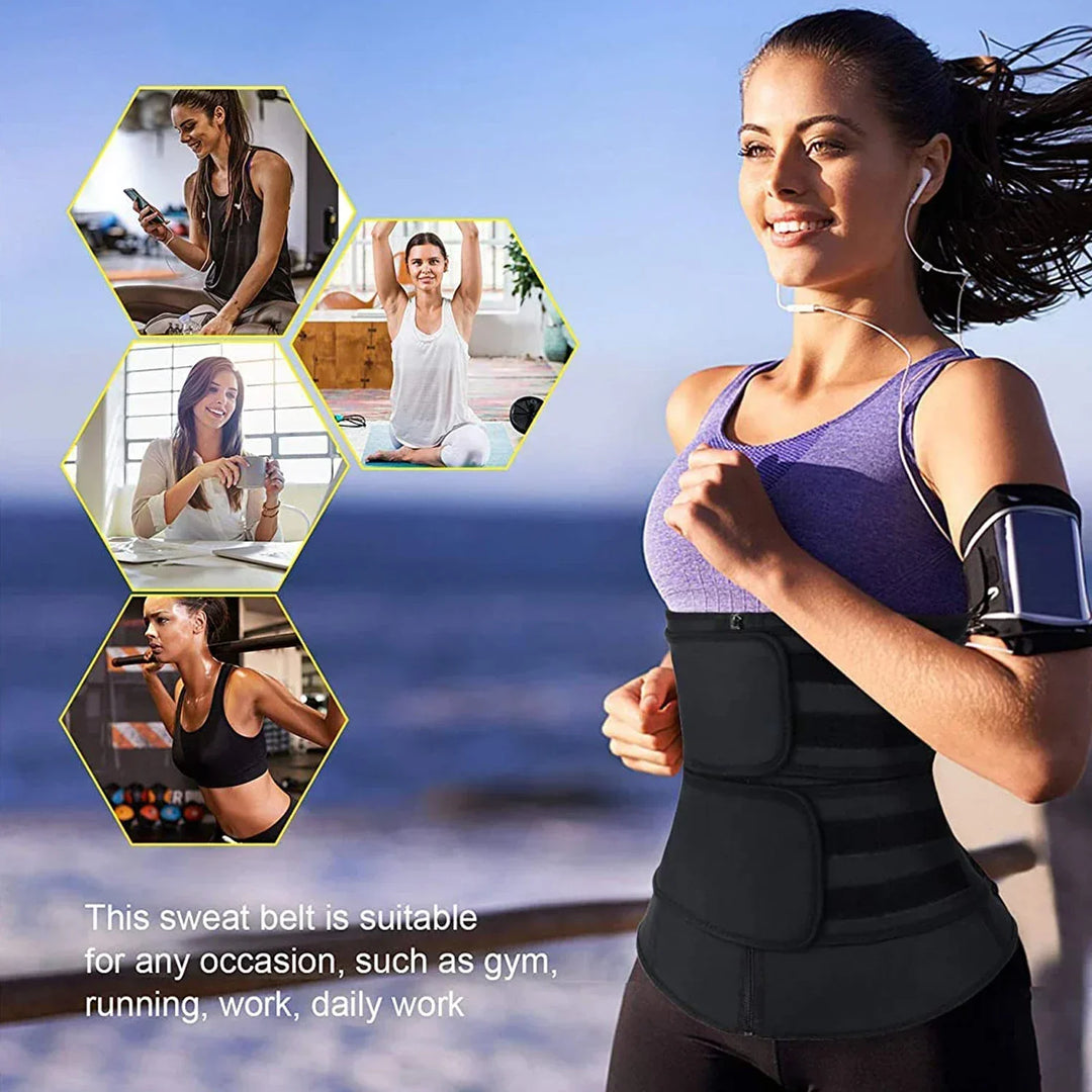 Neoprene SweatPro waist trainer for men & women, boosting sweat & fat burning during workouts, offering core support.