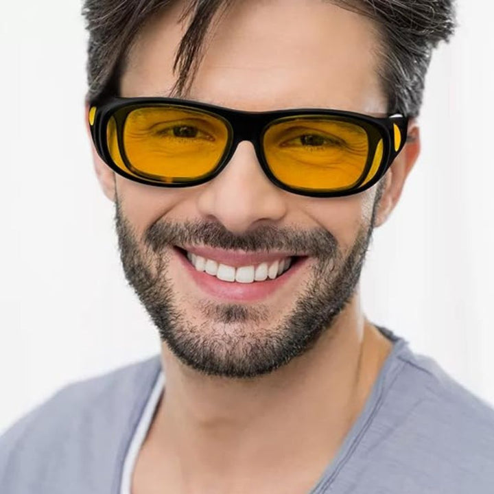 HD night vision driving glasses reduce glare from headlights, improving clarity for safe driving in low light.