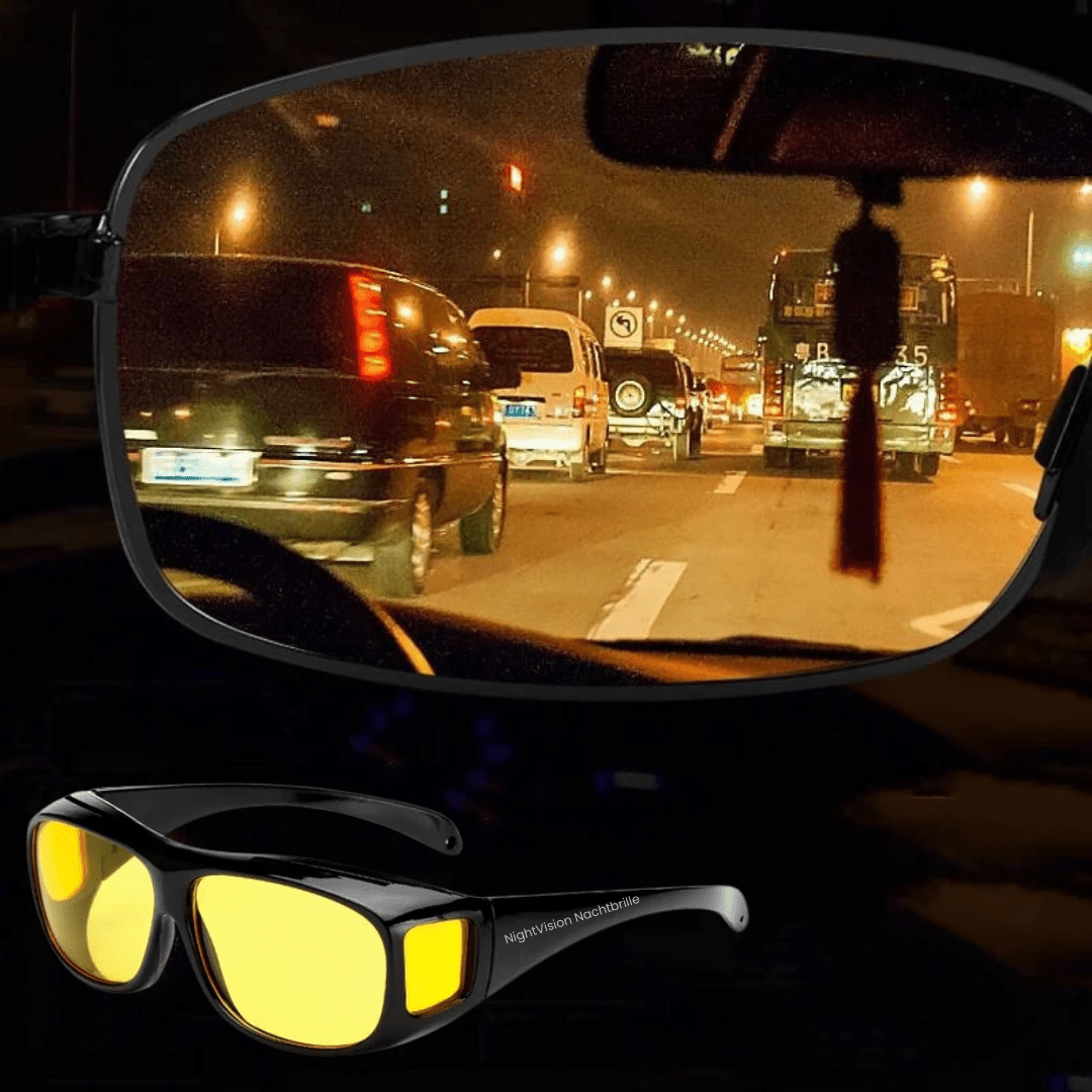Protective unisex driving glasses with yellow HD lenses for glare reduction & improved contrast at night.