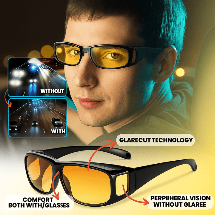 Car accessories: anti-glare night driving glasses with HD lenses ensure clear vision and reduce eye strain.