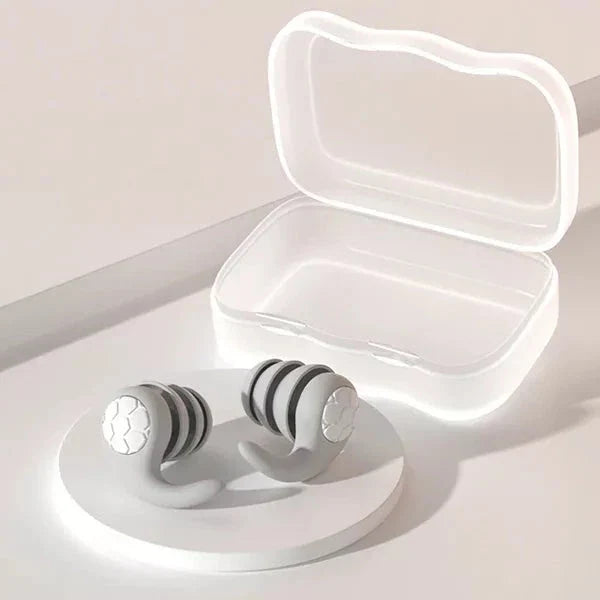 Comfortable, reusable silicone earplugs. Travel essential for noise cancelling sleep & focus on the go.