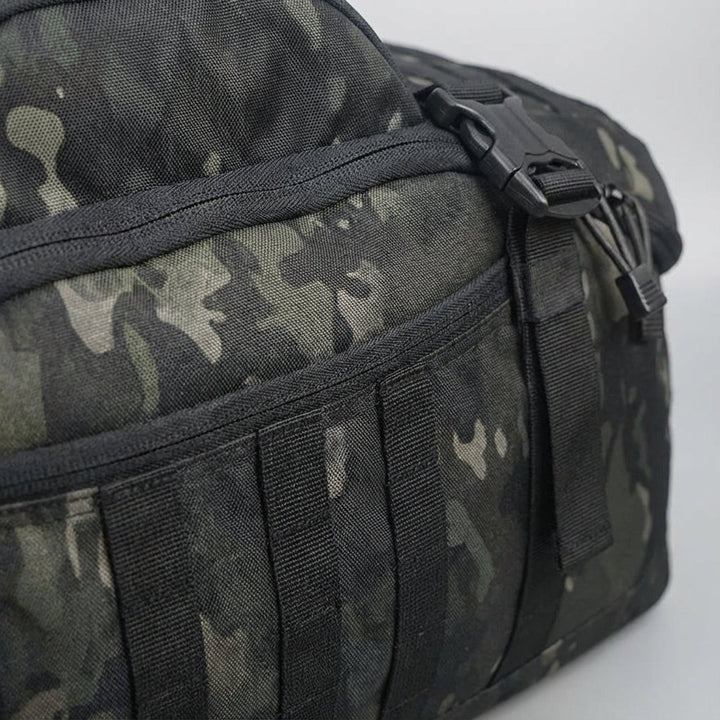 Stylish Nomadridge travel duffel bag worn as a shoulder bag. A versatile choice for any journey or daily use.