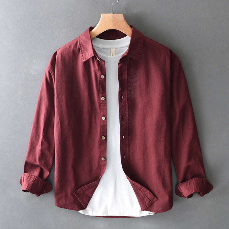 Stylish burgundy unisex Nova relaxed fit button-up shirt, ideal for everyday wear, smart casual or summer fashion.