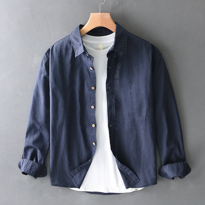 Navy blue unisex Nova relaxed fit button-up shirt, a comfortable long sleeve, great for casual or smart-casual outfits.