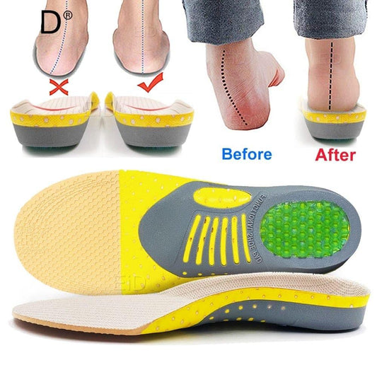 Unisex Orthotic Gel Insoles for Flat Feet & Plantar Fasciitis. Provides arch support & foot pain relief.