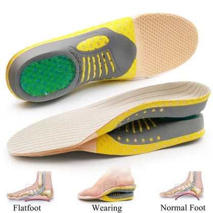 Premium orthopedic gel insoles. Arch support for flat feet, plantar fasciitis, and shock absorption comfort.