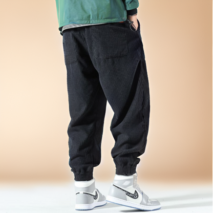 Blue corduroy joggers for unisex comfort, perfect for casual outings, lounging, or active everyday wear.