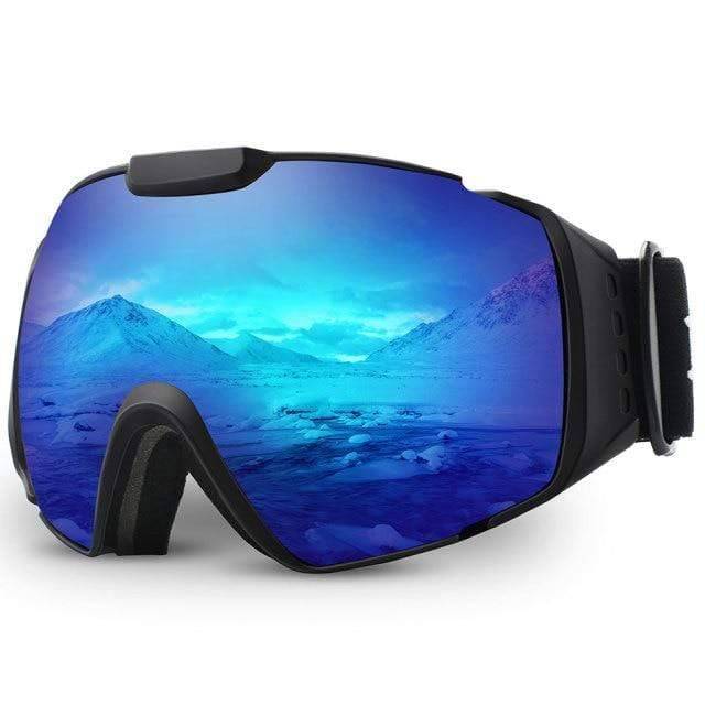 Over-the-glasses (OTG) ski goggles in action, showcasing anti-fog and UV protection for winter sports.
