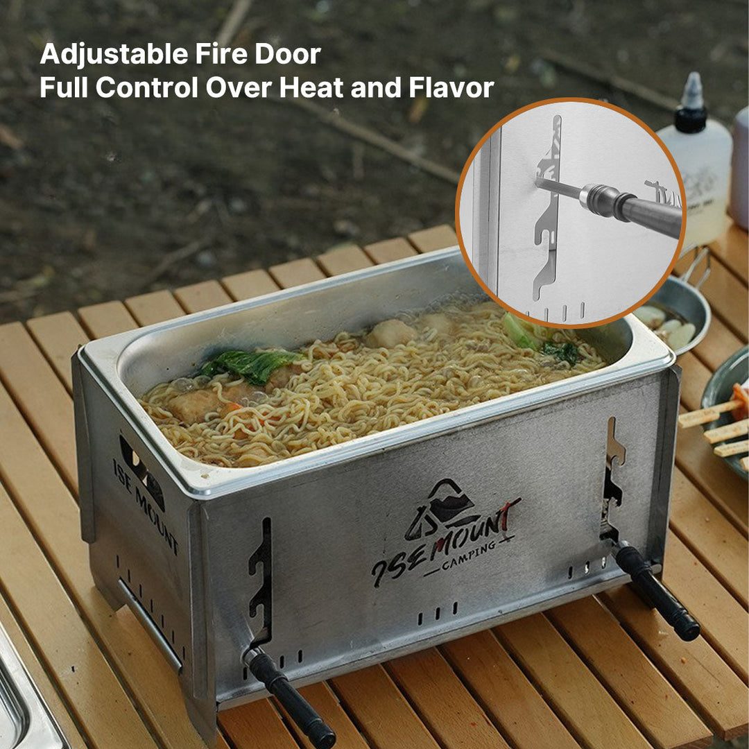 Durable stainless steel camp grill and stove for versatile outdoor barbecue.