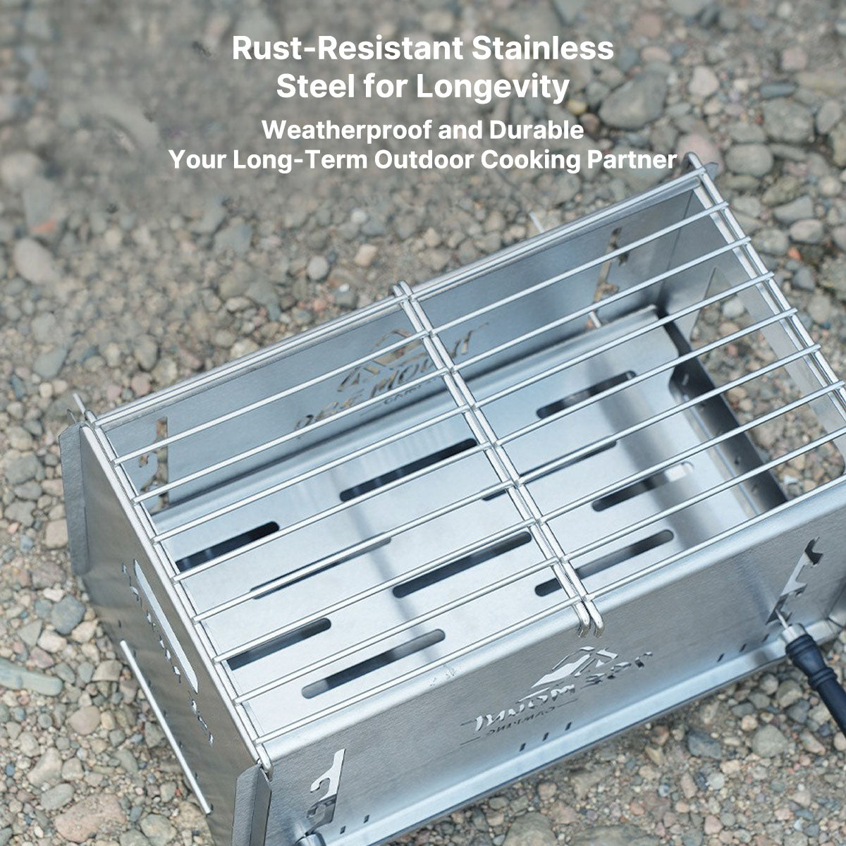 Compact outdoor cooking solution: charcoal camp grill and stove for camping.