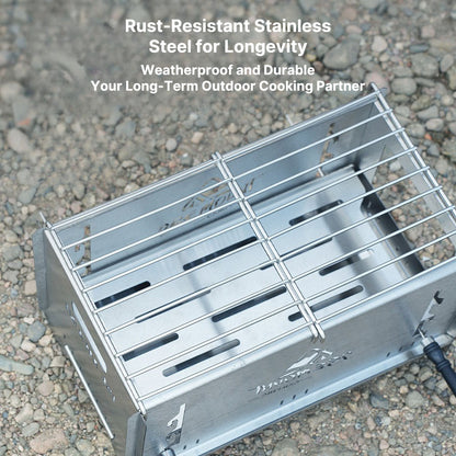 Compact outdoor cooking solution: charcoal camp grill and stove for camping.